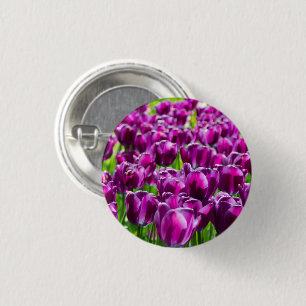 Large field of purple tulips  3 cm round badge