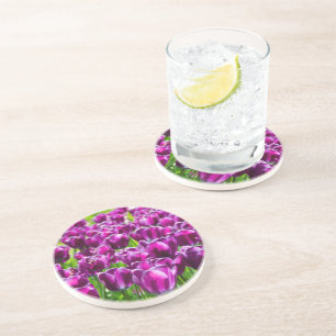 Large field of purple tulips coaster