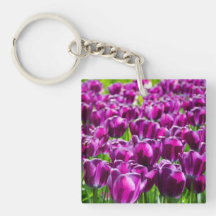 Large field of purple tulips key ring