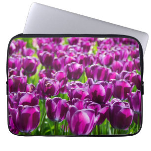 Large field of purple tulips laptop sleeve
