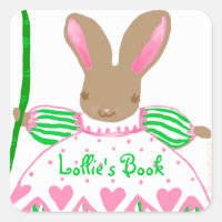 Large Fifi bunny bookplate, pink