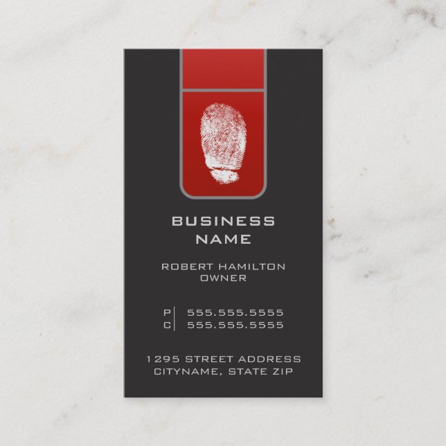 Large Fingerprint Red & Grey Tech Business Card (Front)