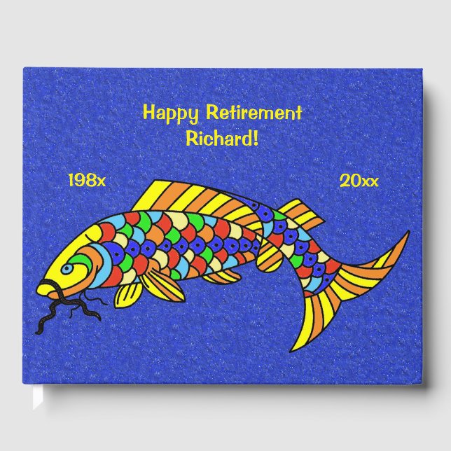 Large Fish Bright Colourful Scales on Dark Blue Guest Book (Front)
