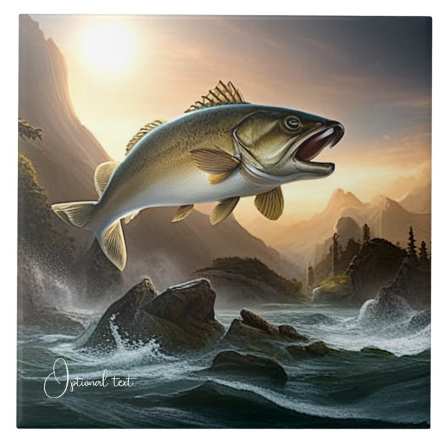 Large Fish Leaping in Rapids Tile (Front)
