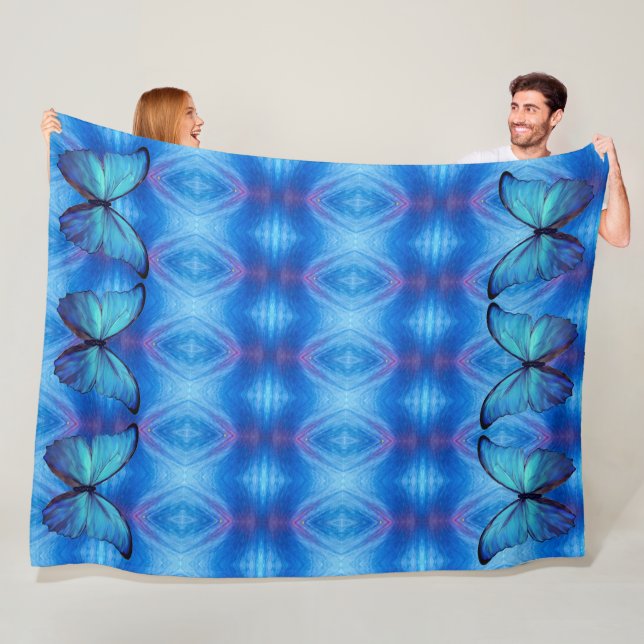 Large Fleece Blanket Blue Butterflies (In Situ)