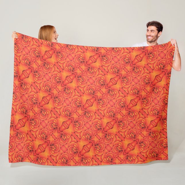 Large Fleece Blanket Orange Begonia Pattern (In Situ)
