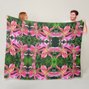 Large Fleece Blanket Pink Lilies