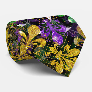 Large Fleur de Lis Gold Stripe Mardi Gras Neck Tie