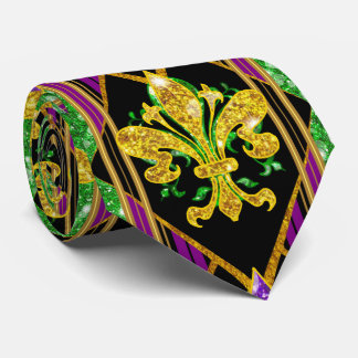 Large Fleur de Lis Stripe Mardi Gras Neck Tie