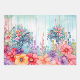Large Floral Sea Turtles Furniture Decoupage  Wrapping Paper Sheet