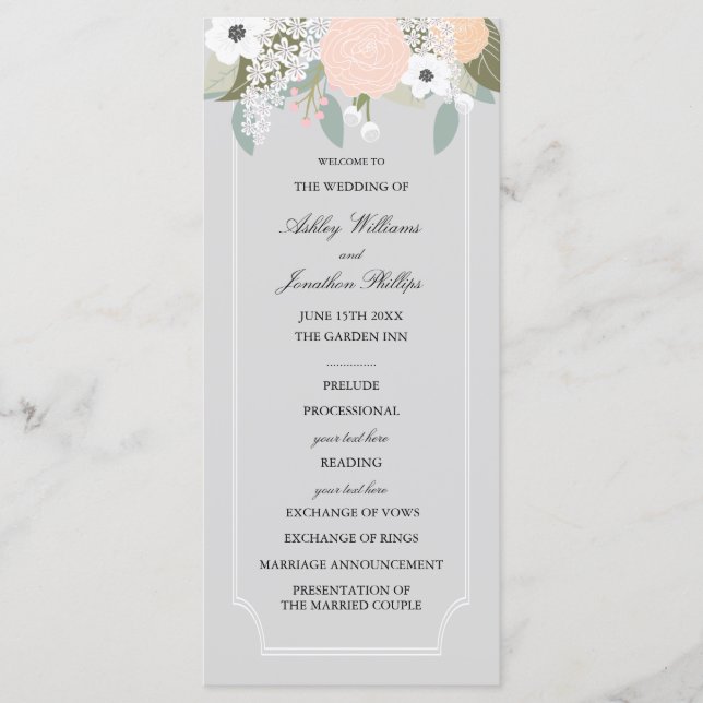 Large Floral Wedding Program Programme (Front)