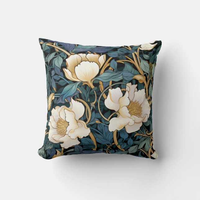Large Flowers William Morris Inspired Throw Pillow (Front)