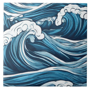 Large Foamy Blue Ocean, Sea Waves Abstract  Tile