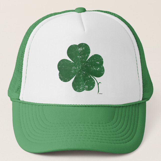 Large Four Leaf Clover - vintage style Trucker Hat (Front)