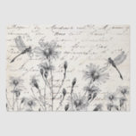 LARGE French Script Wildflower Dragonfly Decoupage Tissue Paper<br><div class="desc">A dragonfly and friend investigate a field of wildflowers with French script on a parchment paper background in this vintage collage. New larger size for bigger decoupage projects.</div>