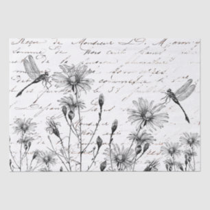 LARGE French Script Wildflower Dragonfly Decoupage Tissue Paper