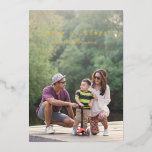 Large Full Photo Typewriter Text Overlay Gold<br><div class="desc">Cute Minimalist Script Typewriter Text Full Photo Gold Foil Holiday Card</div>