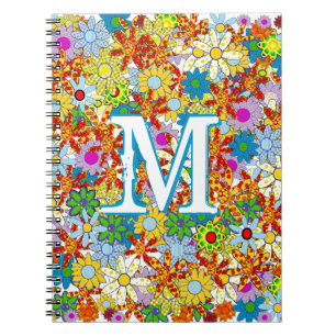 Large Funky Monogram Floral Pattern Bright Colours Spiral Notebook