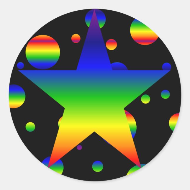 Large funky rainbow star polka dot stickers (Front)