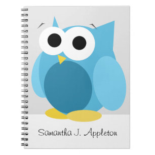 Large Funny Blue Owl 6.5" x 8.75" Spiral Notebook