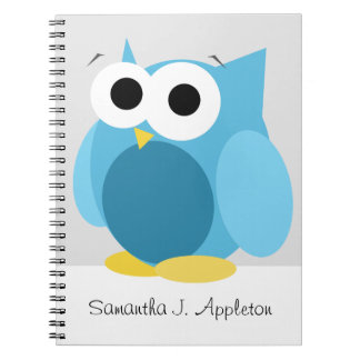 Large Funny Blue Owl 6.5" x 8.75" Spiral Notebook