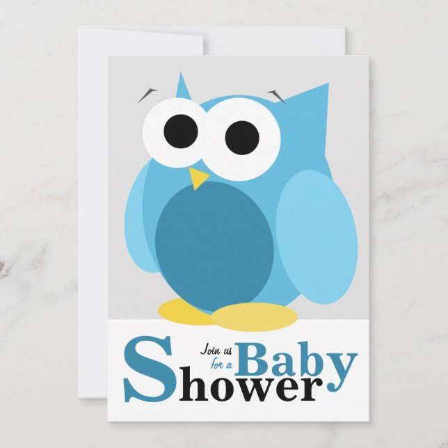 Large Funny Blue Owl Baby Shower Invitations (Front)