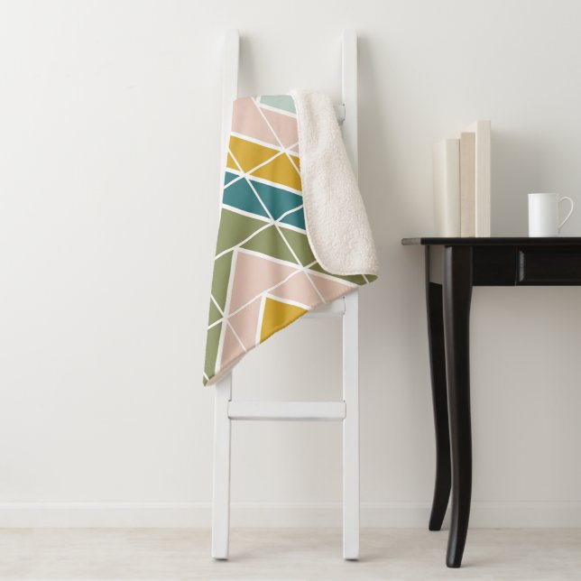 Large Geometric Pattern in Pastel Earth Tones Sherpa Blanket (In Situ)