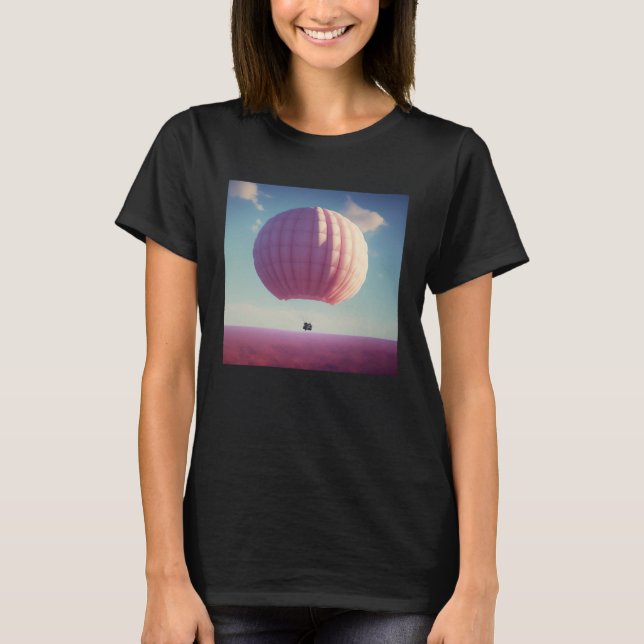 Large Giant Pink Hot Air Balloon Travel World Blue T-Shirt (Front)