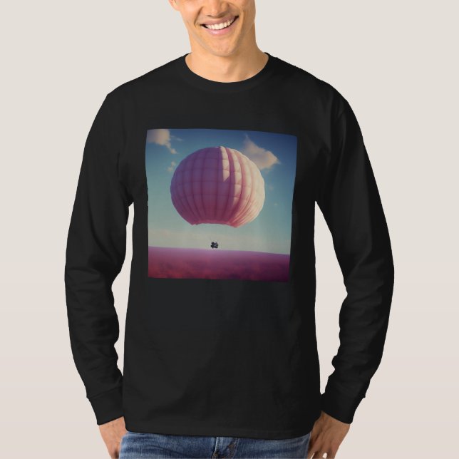 Large Giant Pink Hot Air Balloon Travel World Blue T-Shirt (Front)