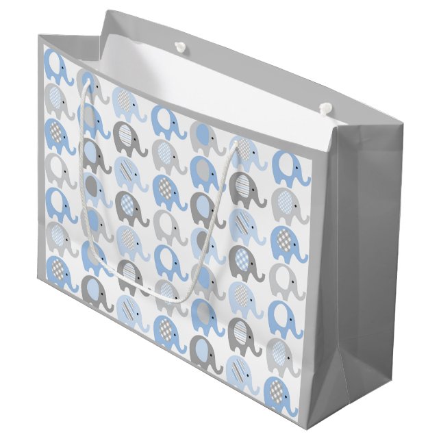 Large Gift Bag - Blue & Grey Elephants (Front Angled)