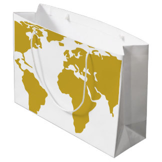 Large Gift Bag - Gold World Map