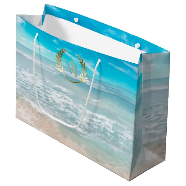 Large Gift Bag |  Modern Monogram Geometric Beach (Front Angled)