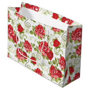 Large Gift Bag-Red Roses Print Large Gift Bag
