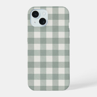 Large gingham checks plaid light sage green iPhone 15 case
