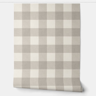 Large gingham checks plaid neutral beige wallpaper
