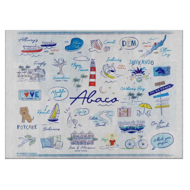 Large Glass Cutting Board- "ABC's of Hope Town" Cutting Board (Front)