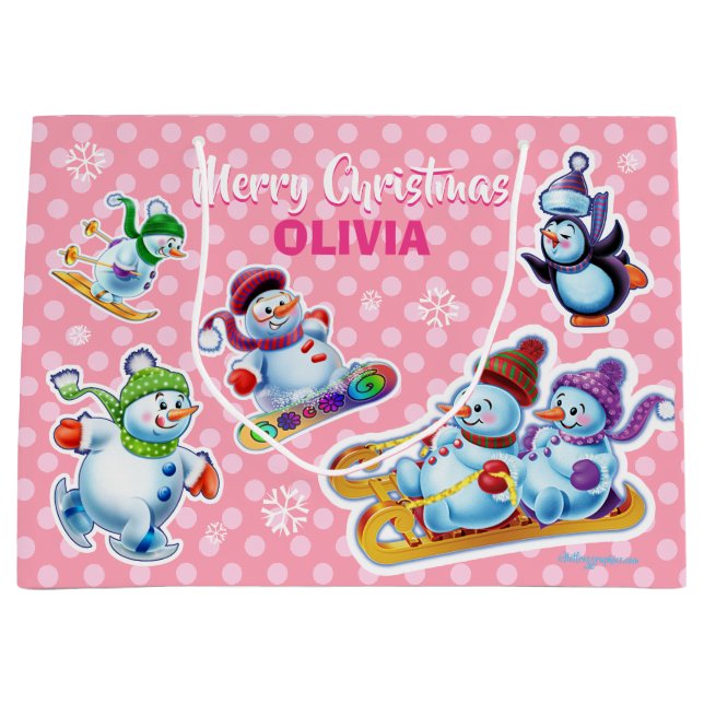 Large glossy gift bag Winter Wonderland Snowfolk. (Front)