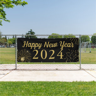 Large Gold Black 2025 Happy New Year Banner