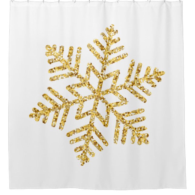 Large Gold Glitter Snowflake on White Shower Curtain (Front)