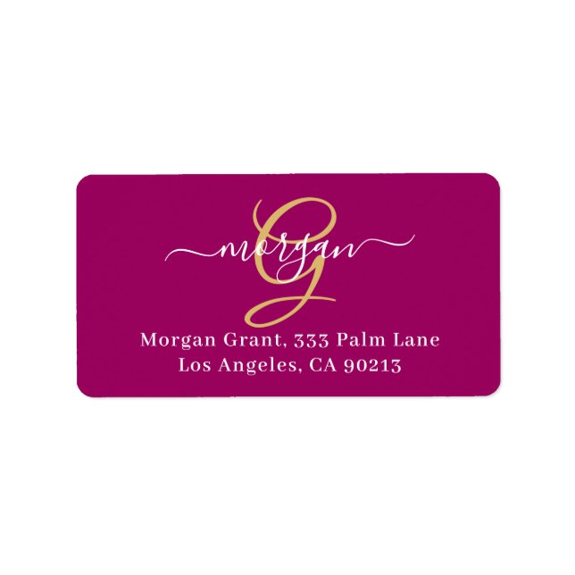 Large Gold Monogram, White Script Name, Maroon Label (Front)