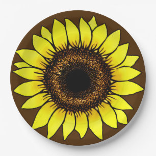 Large Golden Yellow Sunflower Paper Plate