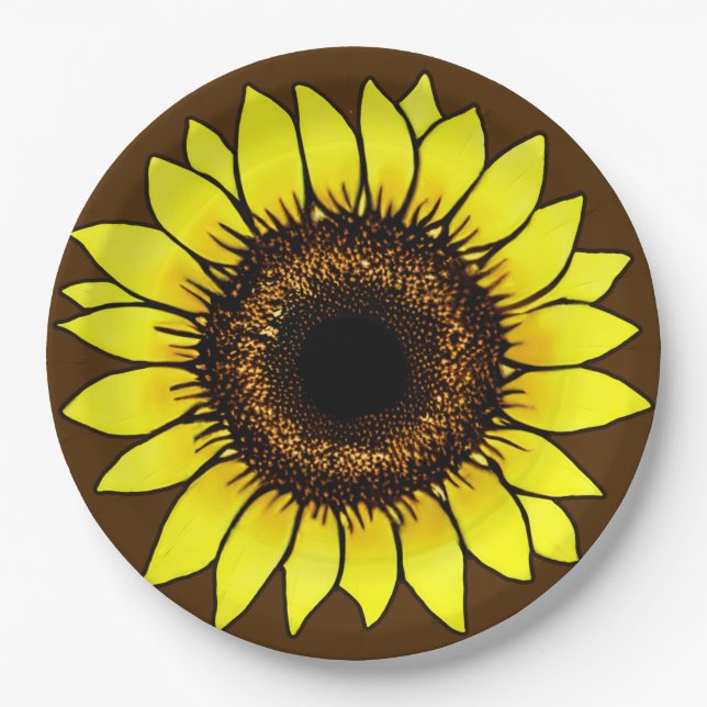 Large Golden Yellow Sunflower Paper Plate (Front)