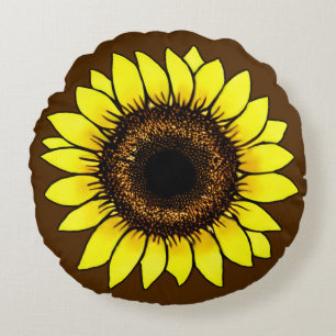 Large Golden Yellow Sunflower Round Cushion