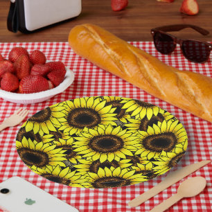 Large Golden Yellow Sunflowers Paper Plate