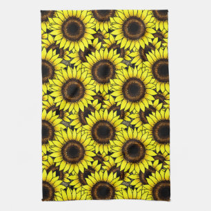 Large Golden Yellow Sunflowers Tea Towel
