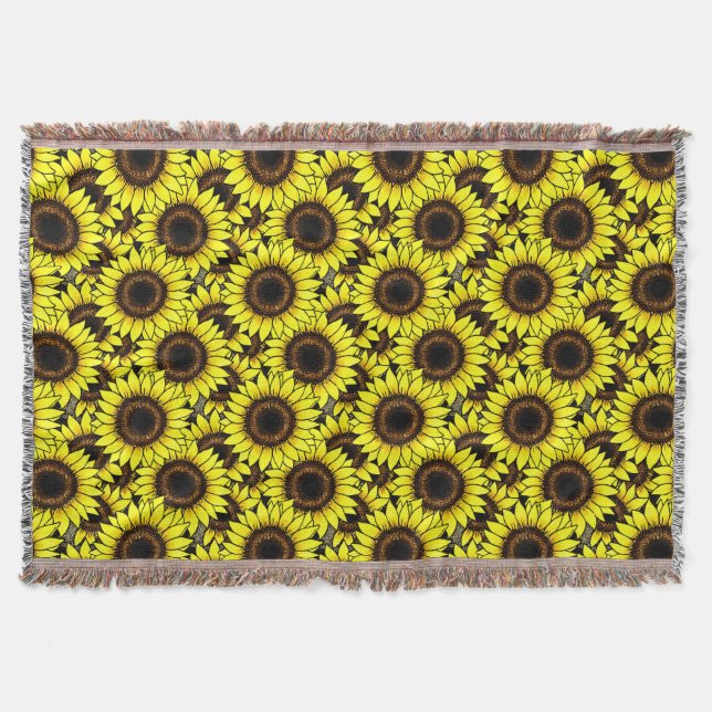 Large Golden Yellow Sunflowers Throw Blanket (Front)
