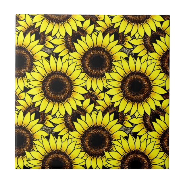 Large Golden Yellow Sunflowers    Tile (Front)