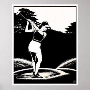 Large Golfer Woodblock Print