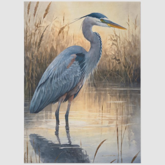 Large Great Blue Heron Decoupage Tissue Paper (Front)