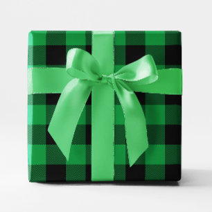 Large Green and Black Chevron Buffalo Plaid Wrapping Paper
